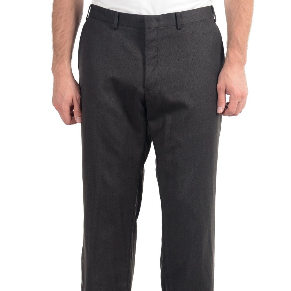 Men's Dark Brown 100% Wool Flat Front Dress Pants